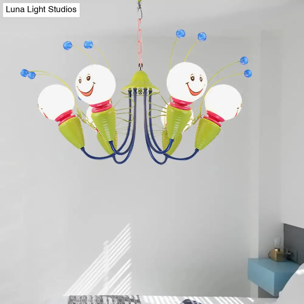 Green Metal Caterpillar Cartoon Kindergarten Chandelier: Cute Hanging Light