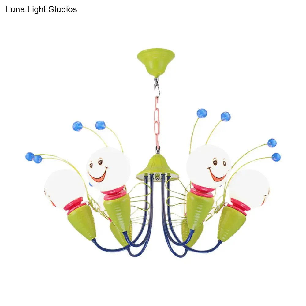 Green Metal Caterpillar Cartoon Kindergarten Chandelier: Cute Hanging Light