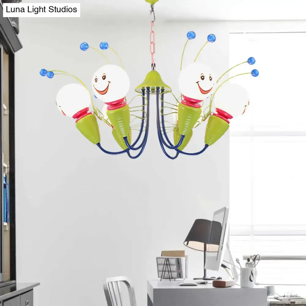 Green Metal Caterpillar Cartoon Kindergarten Chandelier: Cute Hanging Light