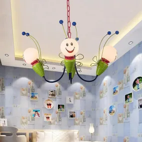 Green Metal Caterpillar Cartoon Kindergarten Chandelier: Cute Hanging Light