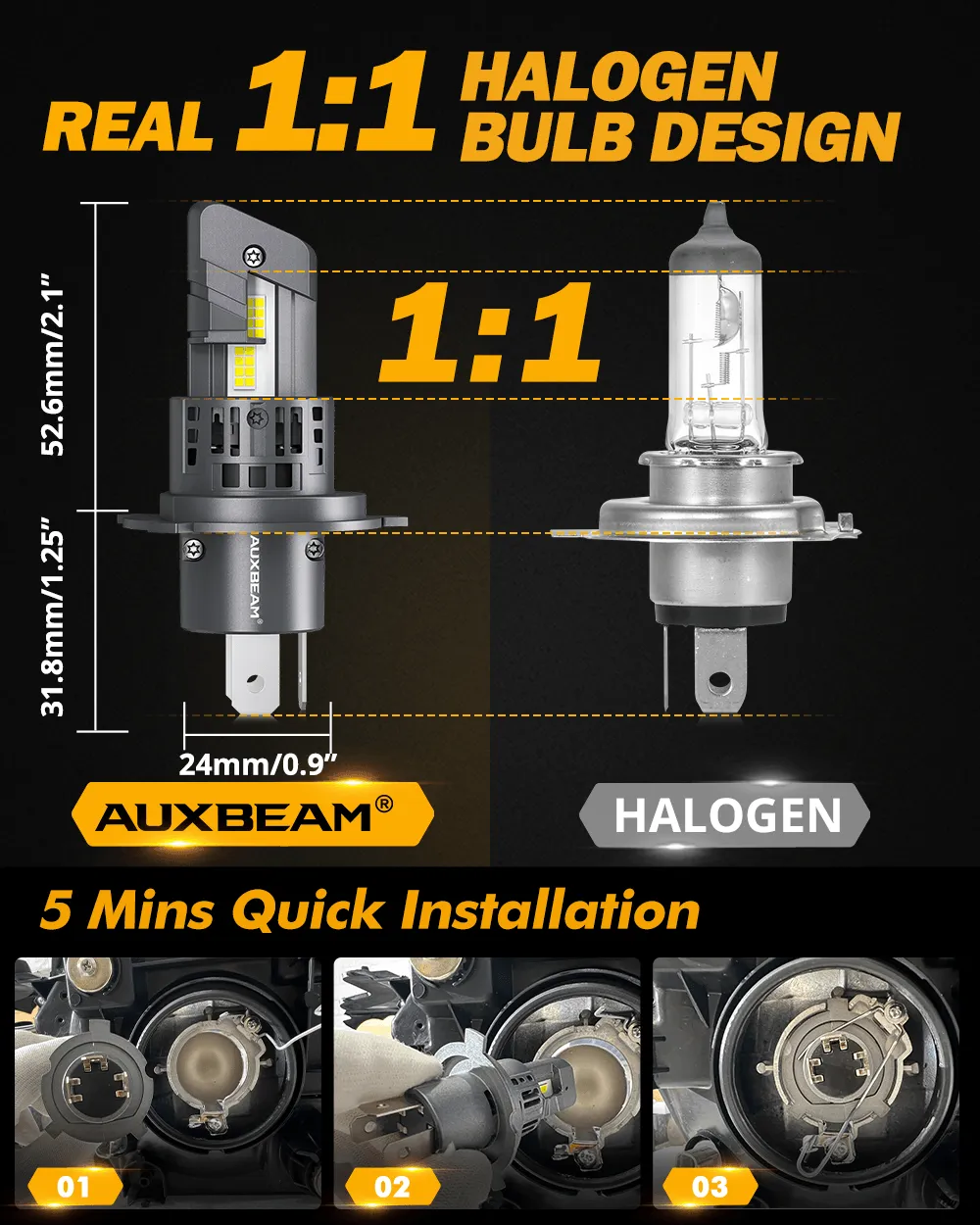 🆕H4/HB2/9003 LED Headlight Bulbs Q25 Series Real 1:1 Size 70W 20000LM 6500K Cool White | 2 Bulbs