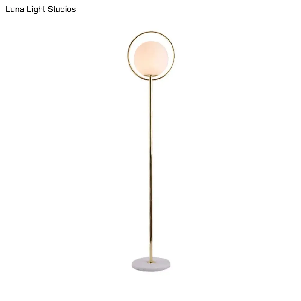 Halo Ring Minimal Metal Floor Lamp with White Glass Shade