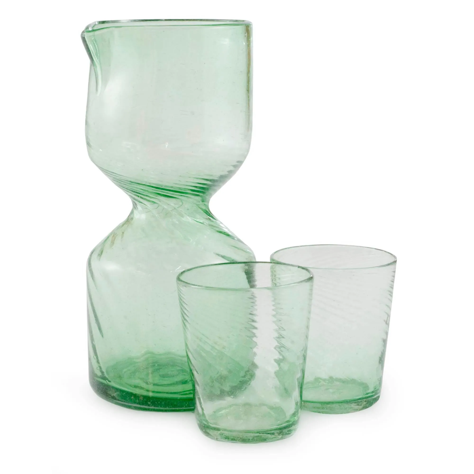 Handblown Green Recycled Glass Pitcher Set for 2  - Cool Chalice | NOVICA