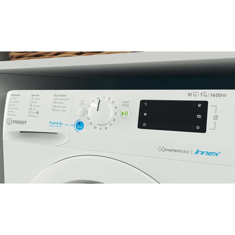 Indesit BDE107625XWUKN 10Kg / 7Kg Washer Dryer With 1600 Rpm, 59.5cm Wide - White