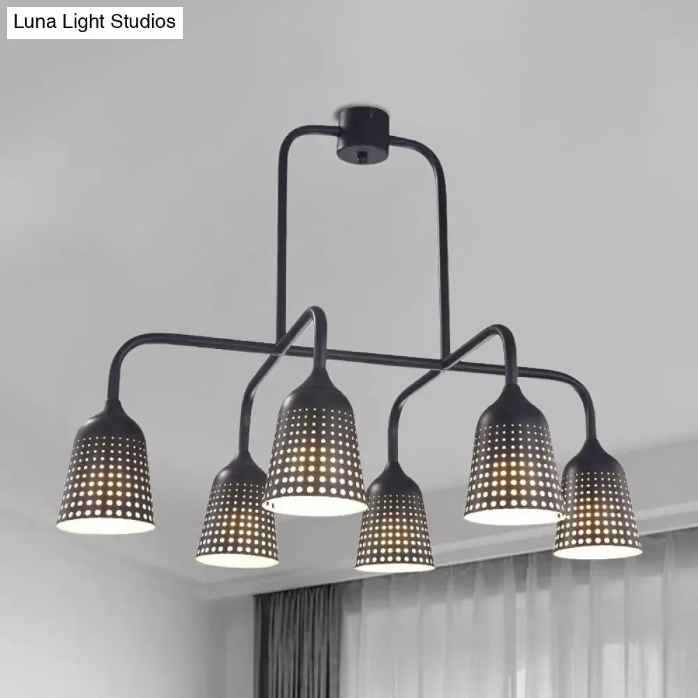 Industrial Black Metal Pendant Light with 6 Mesh Bell Shades and Island Style