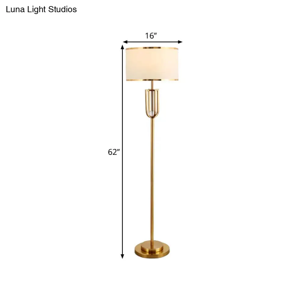 Intersected Frame Standing Light Traditional Bronze Metal Floor Lamp, White Drum Shade