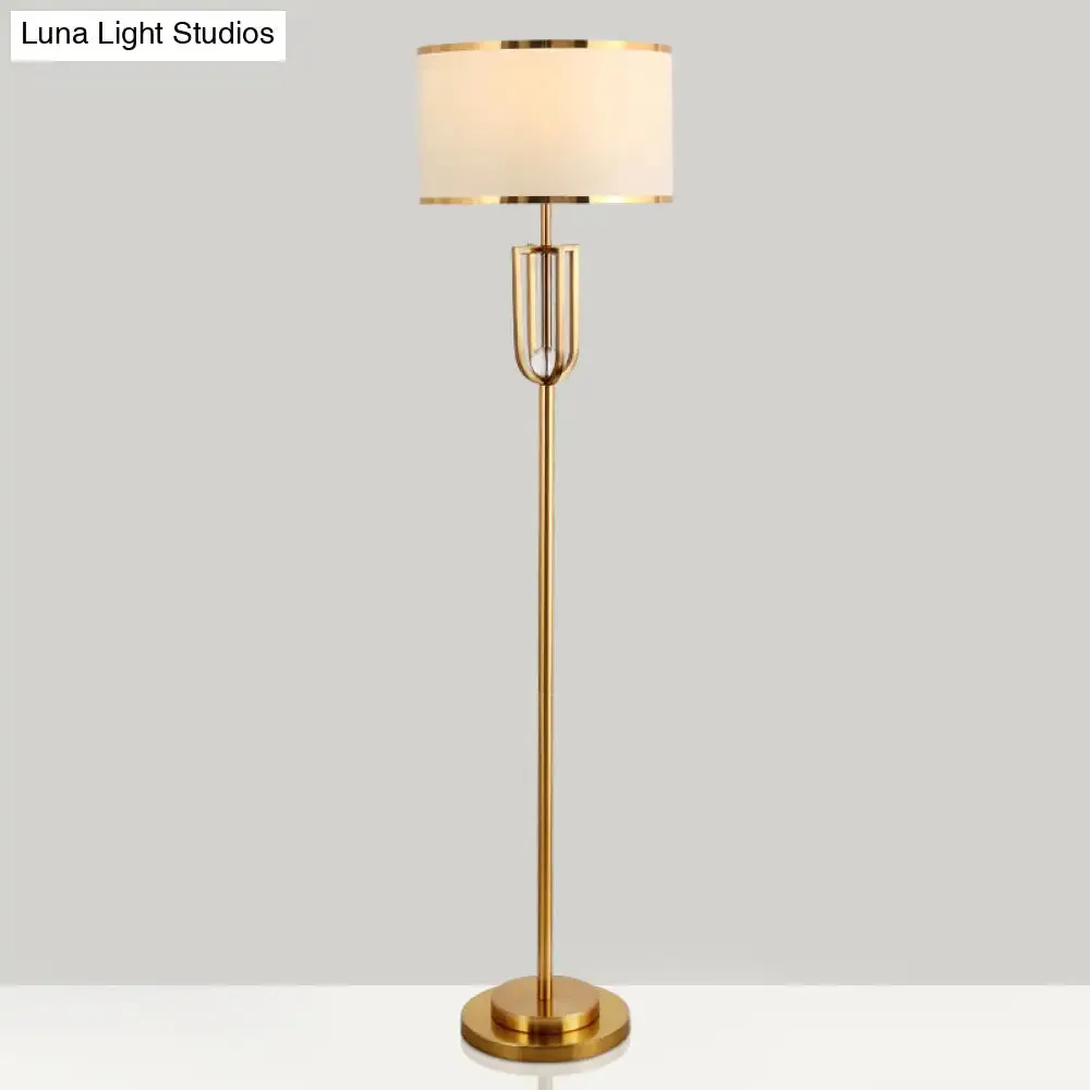 Intersected Frame Standing Light Traditional Bronze Metal Floor Lamp, White Drum Shade