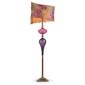 Iyad Floor Lamp F163 AO 141 by Kinzig Design, Purple, Rose Blown Glass, Embroidered Purple, Raspberry, Green, Gold, Copper Linen Shade