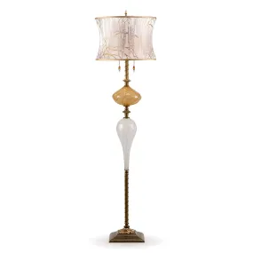 Katz Floor Lamp F 185 I 133 by Kinzig Design, Gold, White Blown Glass, White on White Silk Shade