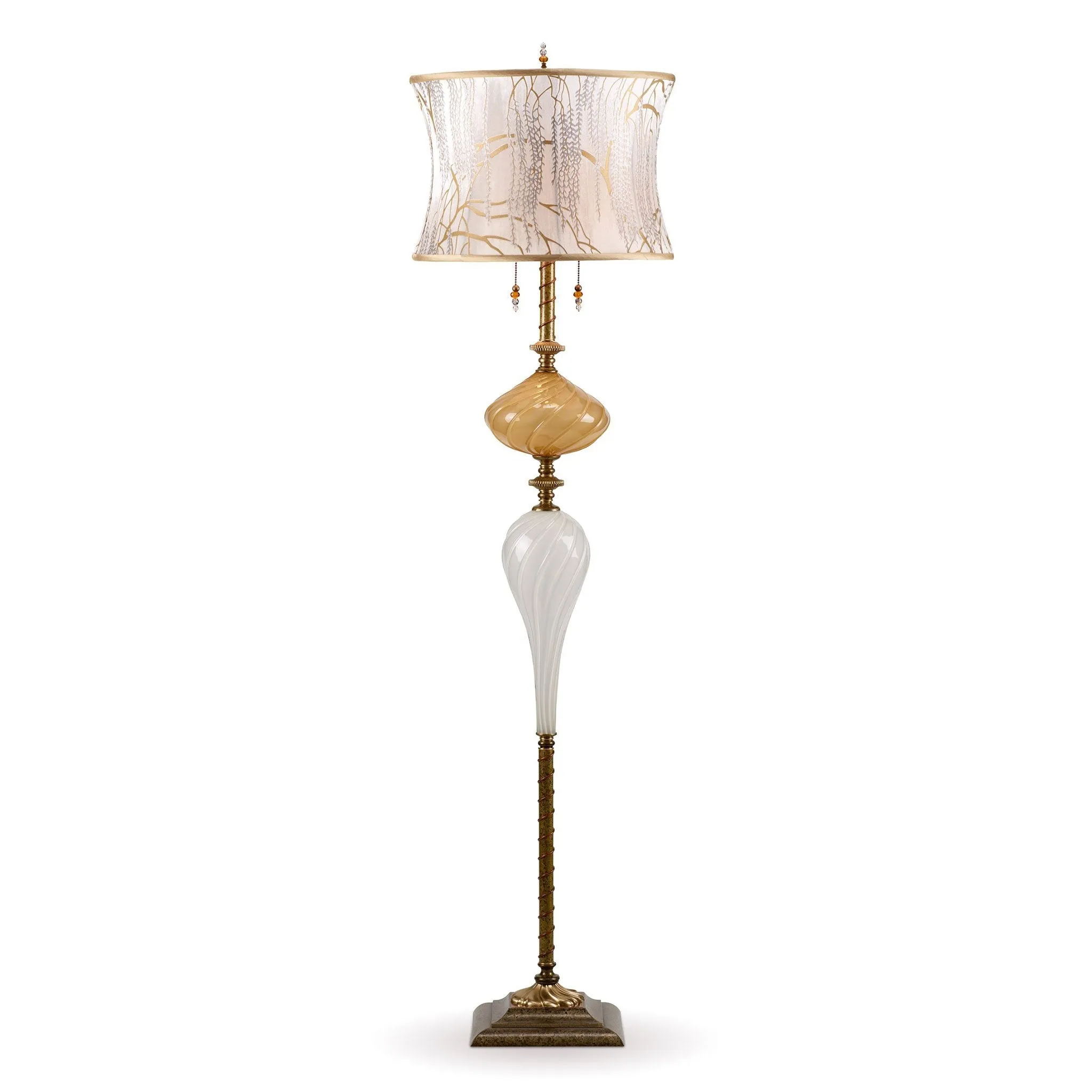 Katz Floor Lamp F 185 I 133 by Kinzig Design, Gold, White Blown Glass, White on White Silk Shade