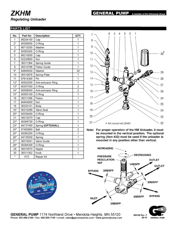 KIT 72 ZKHM UNLOADER REPAIR KIT by GENERAL PUMP (4080)