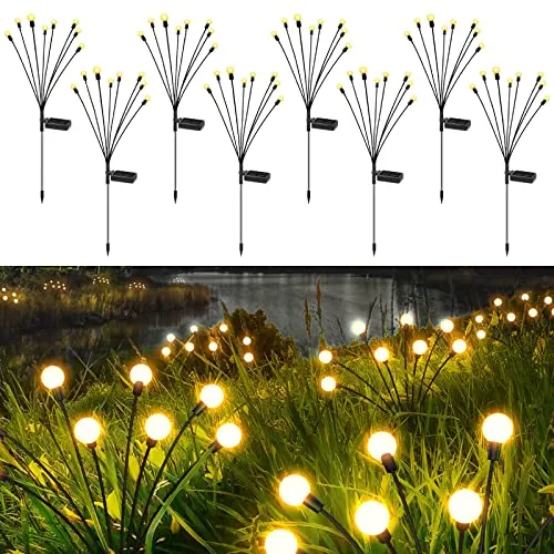 KNHUOS 8LED Solar Garden Lights, Solar Swaying Light, Sway by Wind, Solar Firefly Lights Outdoor Waterproof Landscape Decoration Lights, Yard, Pathway, Parties, Camping, Warm White(8 Pack)