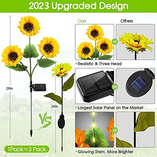 KOOPER Solar Lights Outdoor Garden Decor - Upgraded 3 Pack with 9 Sunflower Lights, Waterproof Solar Outdoor Lights Auto ON/Off Solar Decorative Lights for Garden, Patio, Backyard