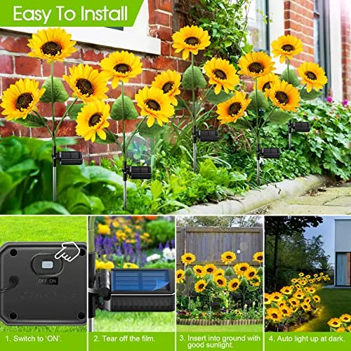 KOOPER Solar Lights Outdoor Garden Decor - Upgraded 3 Pack with 9 Sunflower Lights, Waterproof Solar Outdoor Lights Auto ON/Off Solar Decorative Lights for Garden, Patio, Backyard