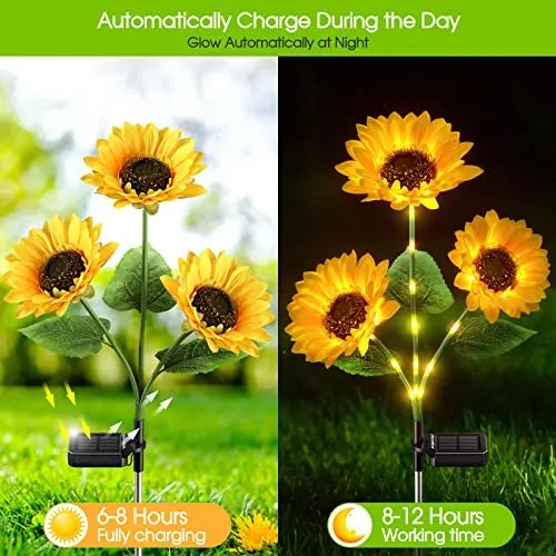 KOOPER Solar Lights Outdoor Garden Decor - Upgraded 3 Pack with 9 Sunflower Lights, Waterproof Solar Outdoor Lights Auto ON/Off Solar Decorative Lights for Garden, Patio, Backyard