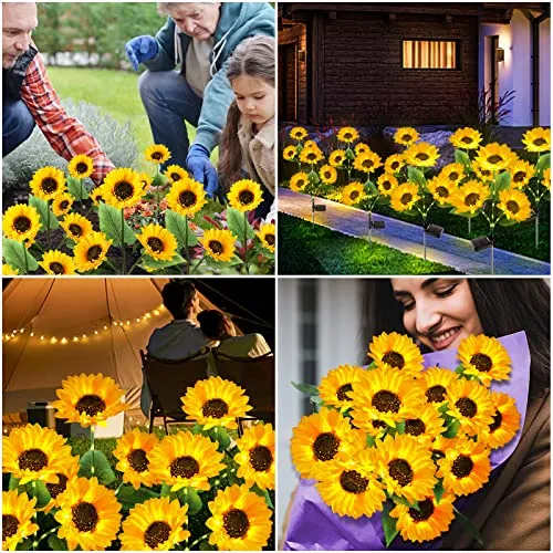 KOOPER Solar Lights Outdoor Garden Decor - Upgraded 3 Pack with 9 Sunflower Lights, Waterproof Solar Outdoor Lights Auto ON/Off Solar Decorative Lights for Garden, Patio, Backyard