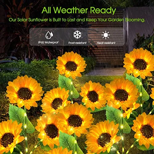 KOOPER Solar Lights Outdoor Garden Decor - Upgraded 3 Pack with 9 Sunflower Lights, Waterproof Solar Outdoor Lights Auto ON/Off Solar Decorative Lights for Garden, Patio, Backyard