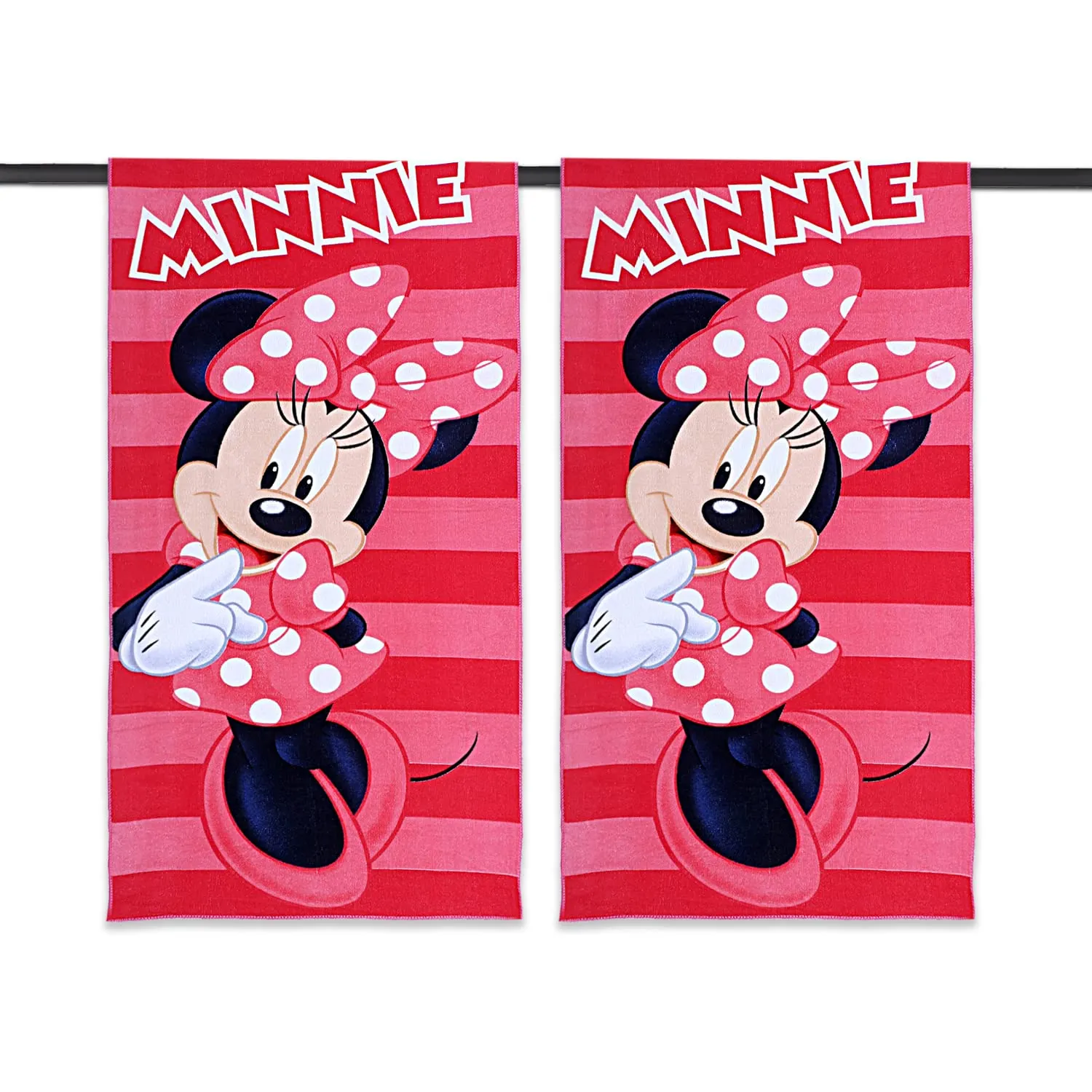 Kuber Industries Disney Minnie Kids Bath Towel|Soft Cotton Towel for Kids|Sides Stitched Baby Towel|400 GSM Toddler Bath Towel|24x48 Inch|Pack of 2 (Pink)