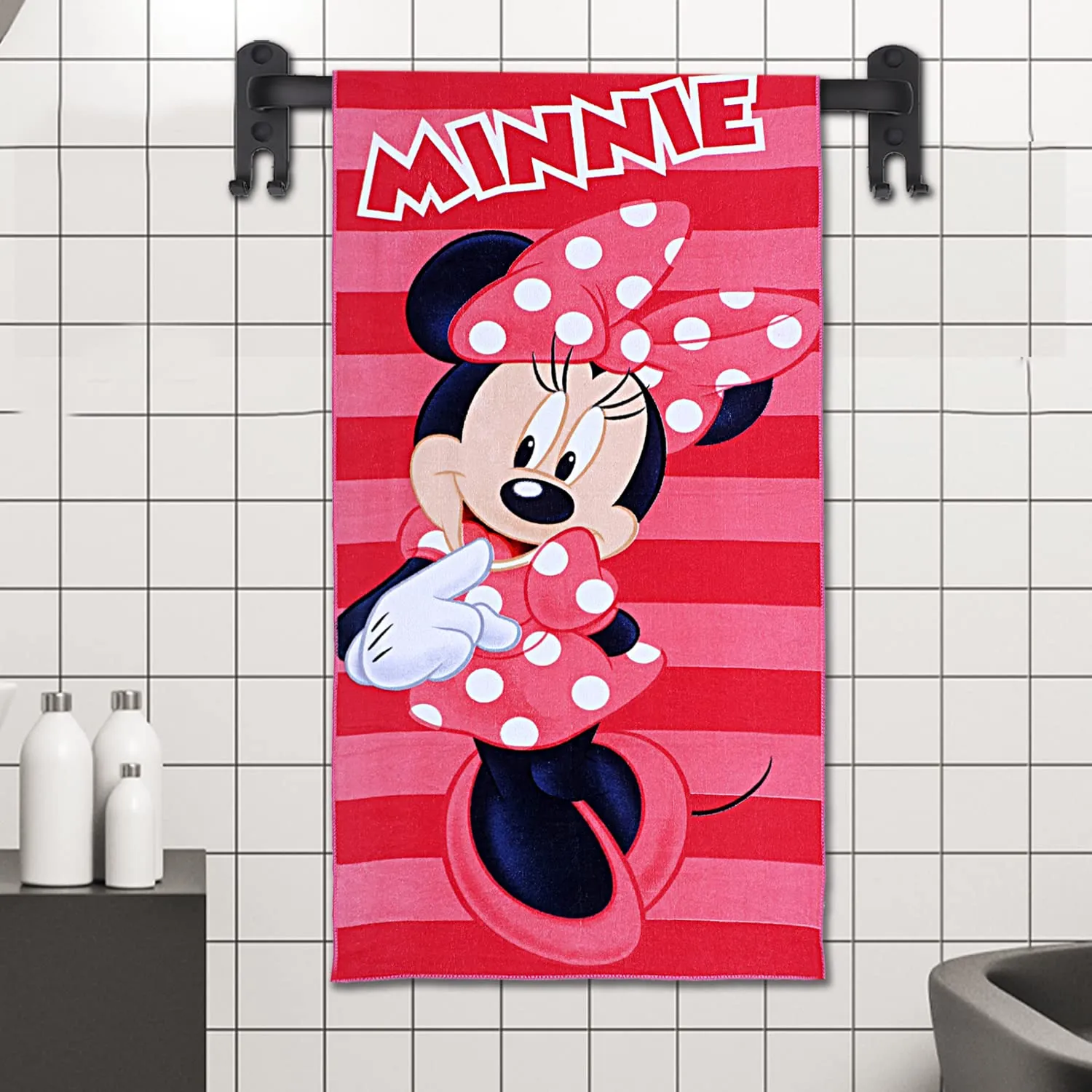 Kuber Industries Disney Minnie Kids Bath Towel|Soft Cotton Towel for Kids|Sides Stitched Baby Towel|400 GSM Toddler Bath Towel|24x48 Inch|Pack of 2 (Pink)