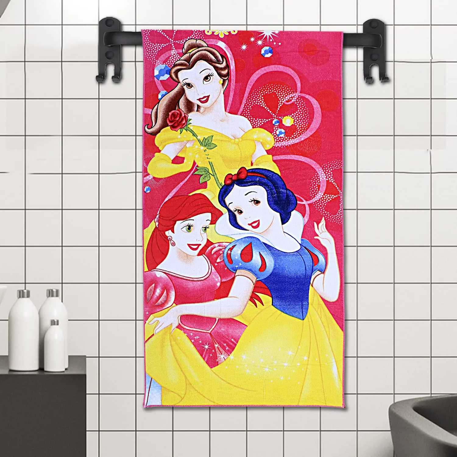 Kuber Industries Disney Princess Kids Bath Towel|Soft Cotton Towel for Kids|Sides Stitched Baby Towel|400 GSM Toddler Bath Towel|24x48 Inch (Pink)