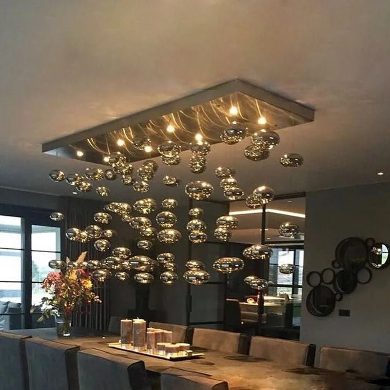 Large Modern Oval Blown Glass Bubble Ball LED Chandelier