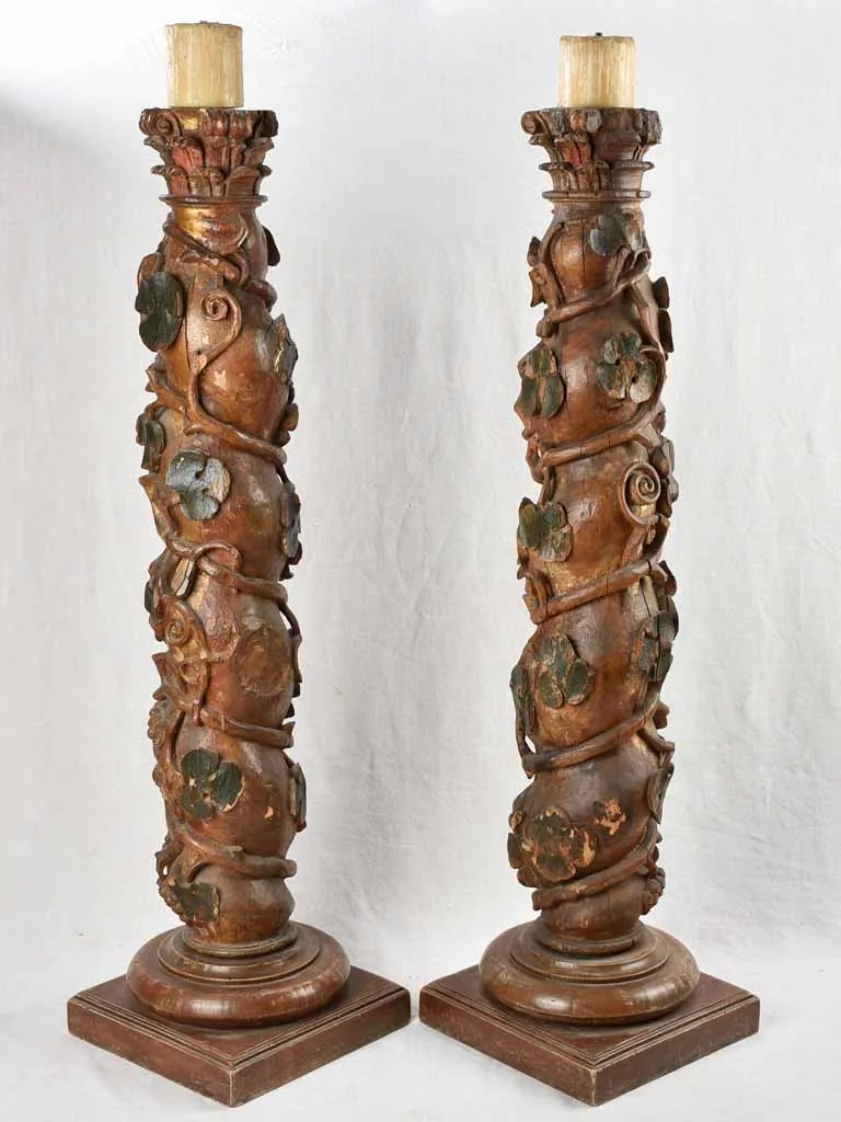 Large Pair of 18th-Century Sculpted altar candlesticks 51½"