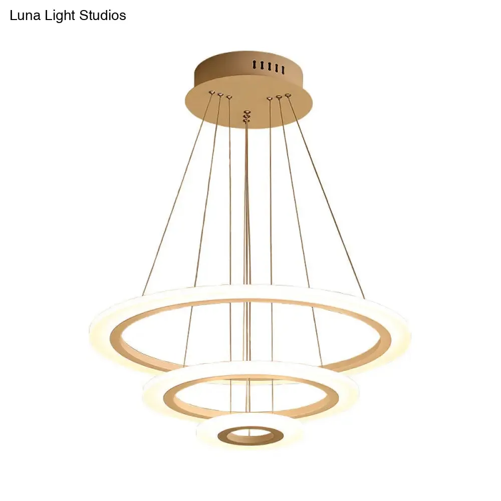 LED 2/3-Tiered Acrylic Chandelier - Modern Coffee Hoop Pendant Light Kit, Small/Large Size