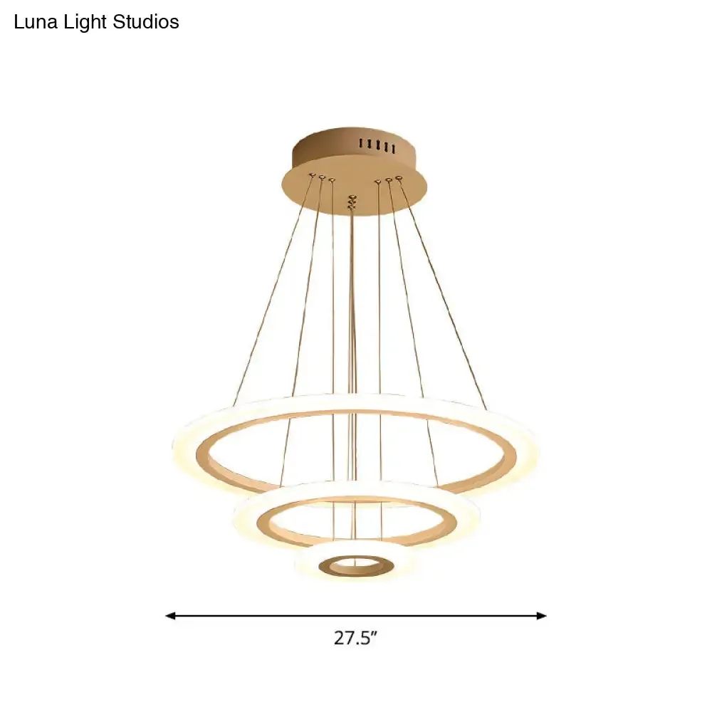 LED 2/3-Tiered Acrylic Chandelier - Modern Coffee Hoop Pendant Light Kit, Small/Large Size