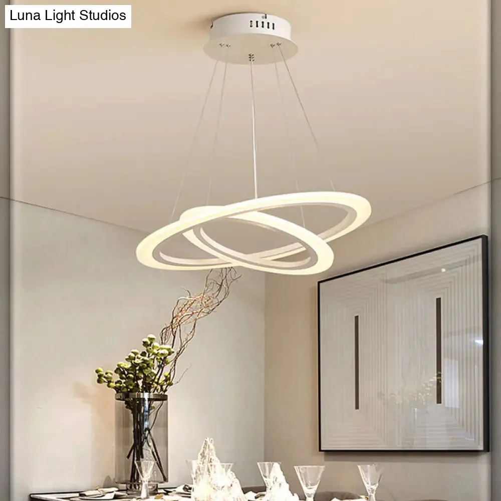 LED 2/3-Tiered Acrylic Chandelier - Modern Coffee Hoop Pendant Light Kit, Small/Large Size