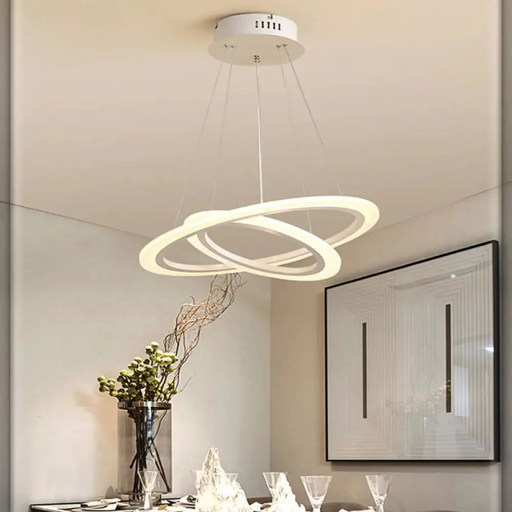 LED 2/3-Tiered Acrylic Chandelier - Modern Coffee Hoop Pendant Light Kit, Small/Large Size