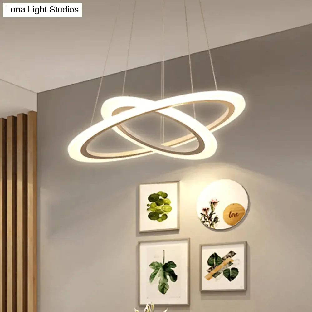 LED 2/3-Tiered Acrylic Chandelier - Modern Coffee Hoop Pendant Light Kit, Small/Large Size