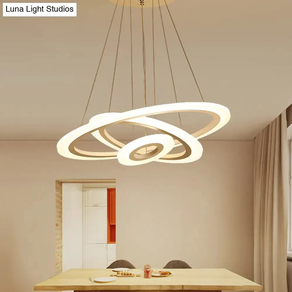 LED 2/3-Tiered Acrylic Chandelier - Modern Coffee Hoop Pendant Light Kit, Small/Large Size