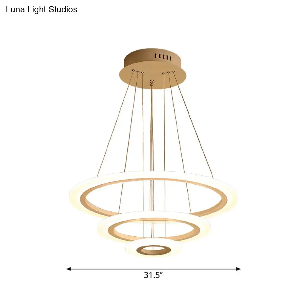 LED 2/3-Tiered Acrylic Chandelier - Modern Coffee Hoop Pendant Light Kit, Small/Large Size