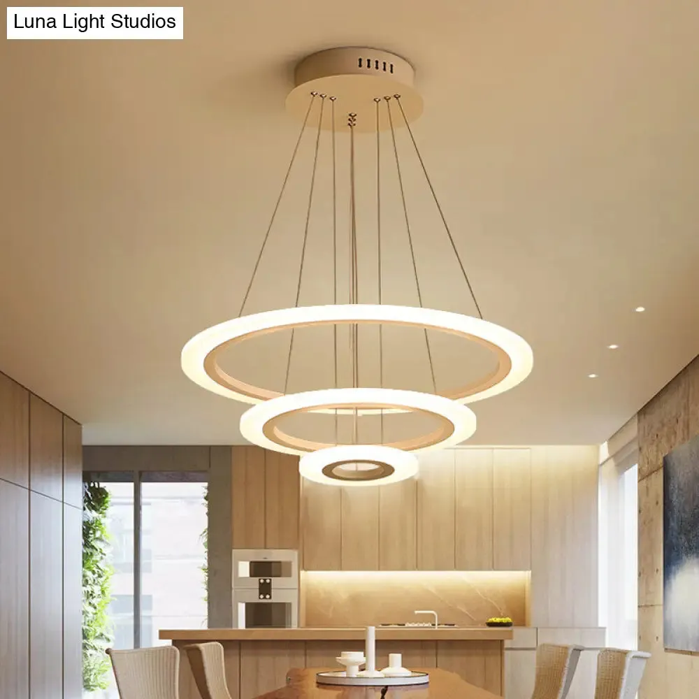 LED 2/3-Tiered Acrylic Chandelier - Modern Coffee Hoop Pendant Light Kit, Small/Large Size