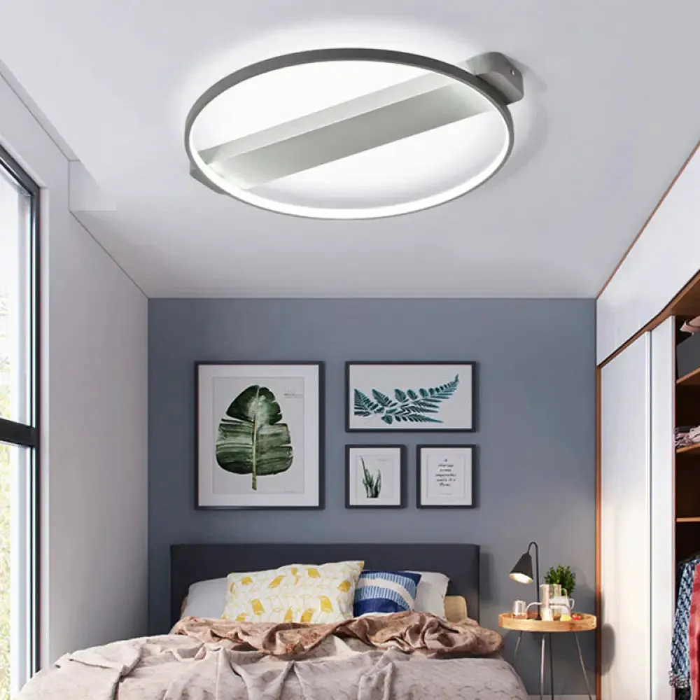 LED Bedroom Ceiling Light - Kid's Modern Semi Flush with Acrylic Ring