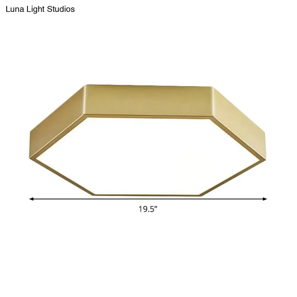 LED Living Room Ceiling Mounted Light - Gold Flush Fixture with Hexagon Metal Shade - 16"/19.5" W