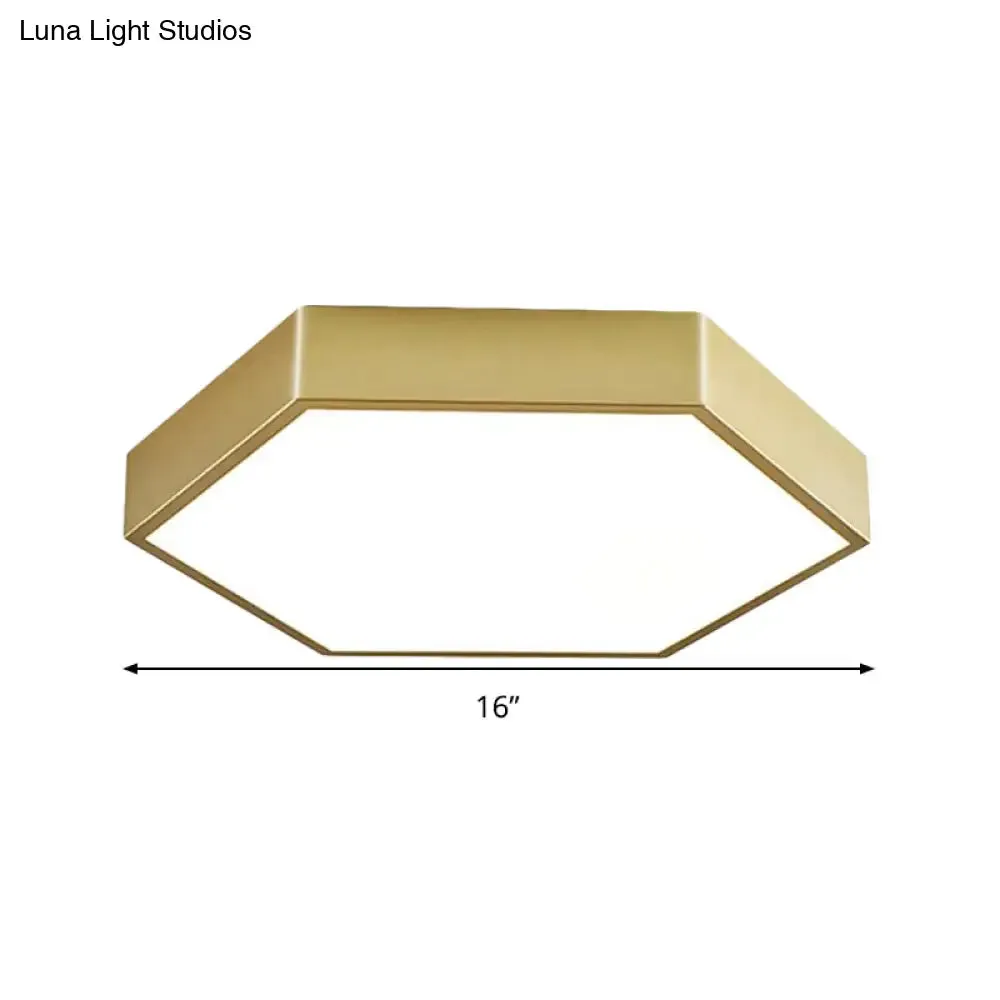 LED Living Room Ceiling Mounted Light - Gold Flush Fixture with Hexagon Metal Shade - 16"/19.5" W