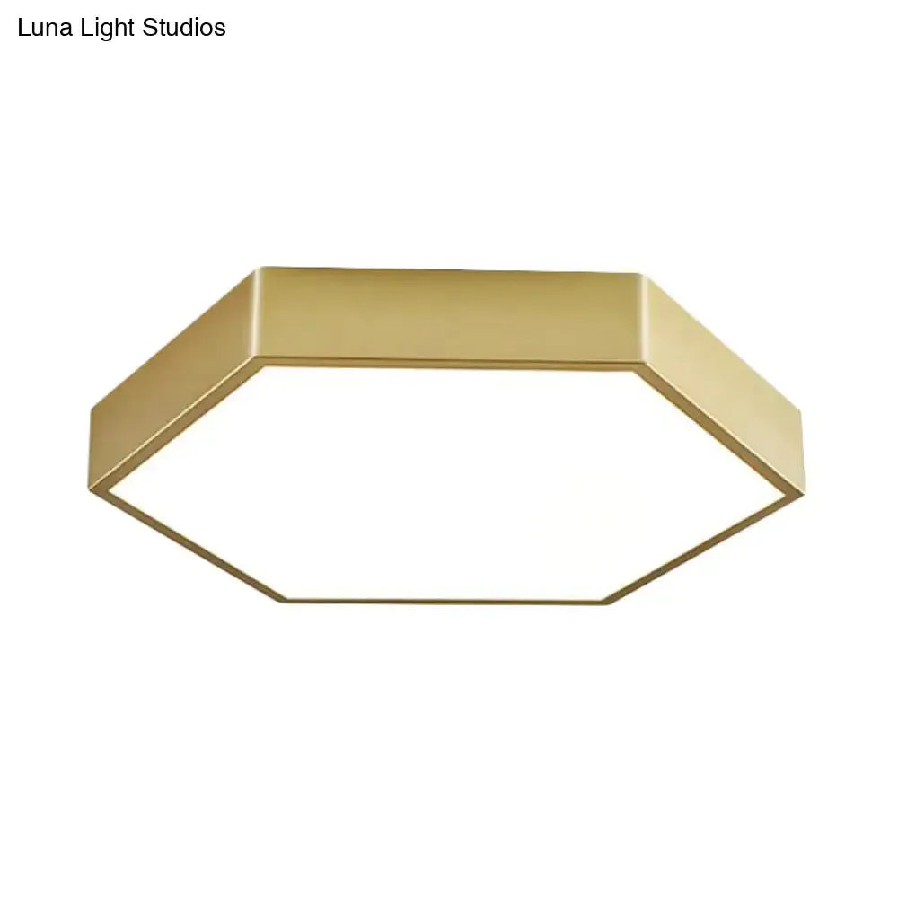 LED Living Room Ceiling Mounted Light - Gold Flush Fixture with Hexagon Metal Shade - 16"/19.5" W