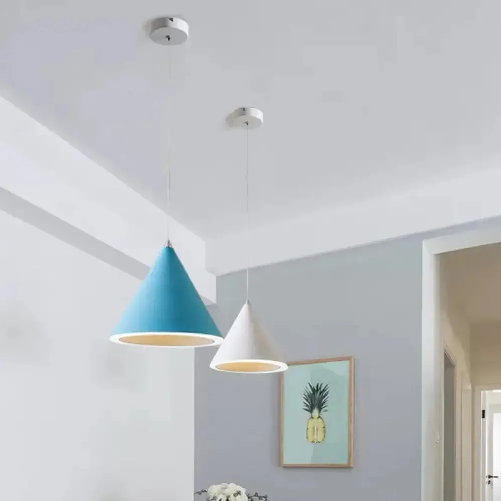 LED Macaron Cone Pendant Light for Dining Table or Ceiling in Grey/White/Pink