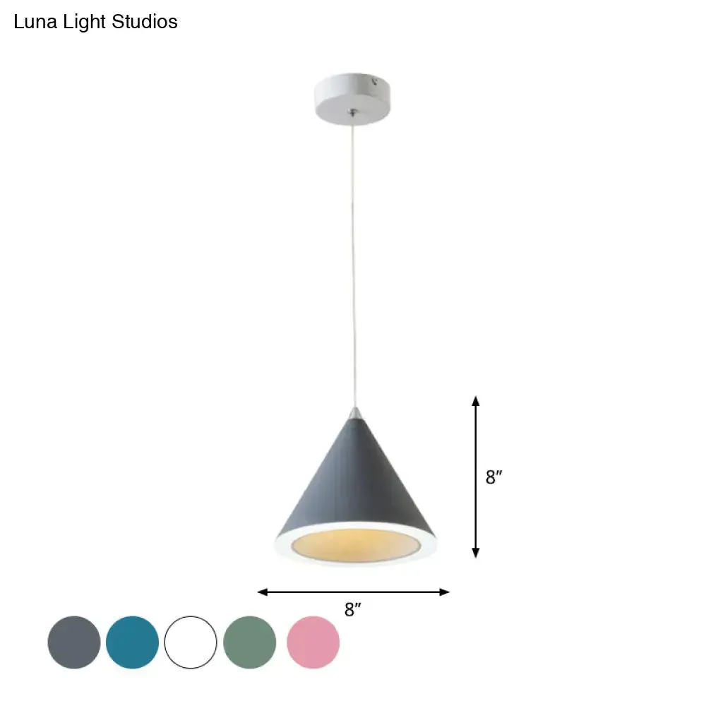 LED Macaron Cone Pendant Light for Dining Table or Ceiling in Grey/White/Pink