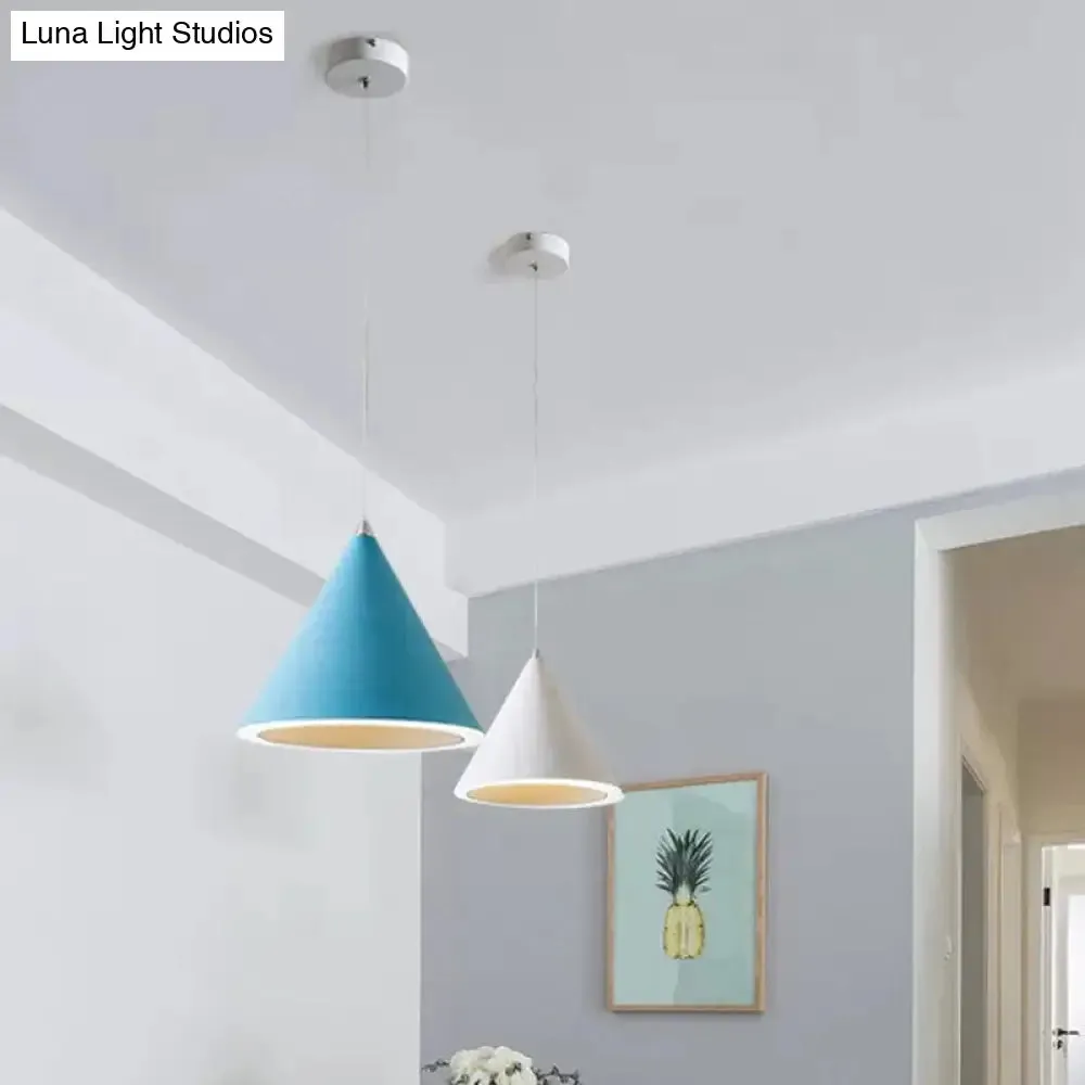 LED Macaron Cone Pendant Light for Dining Table or Ceiling in Grey/White/Pink