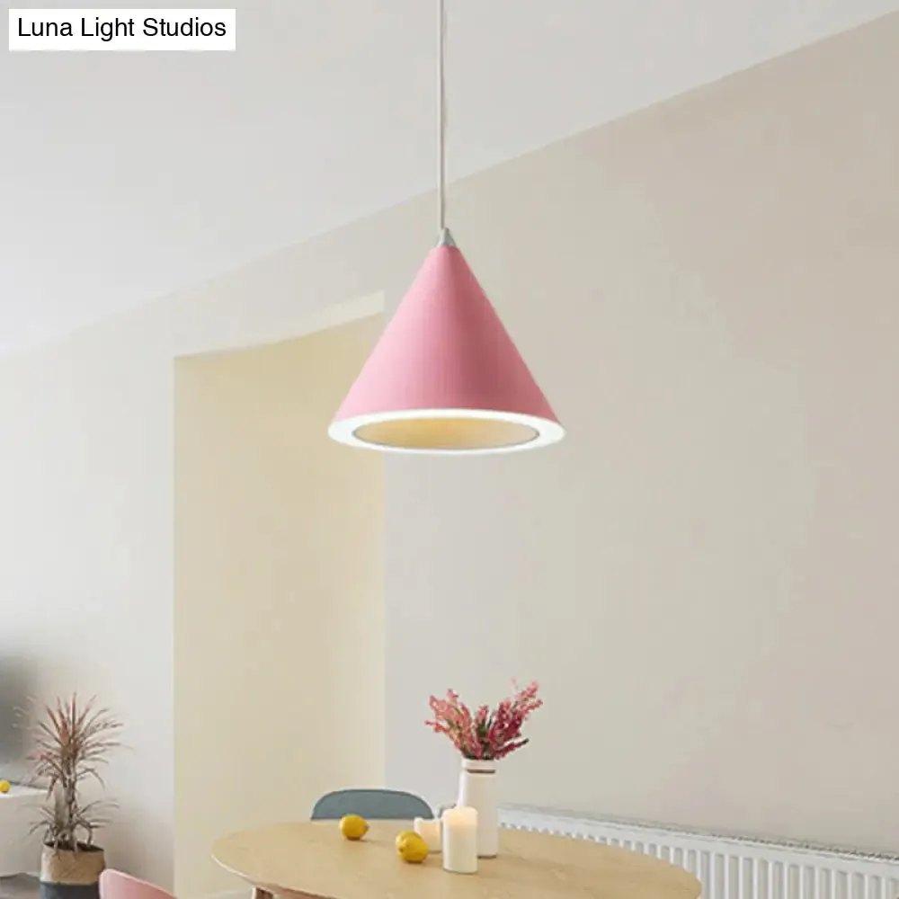 LED Macaron Cone Pendant Light for Dining Table or Ceiling in Grey/White/Pink