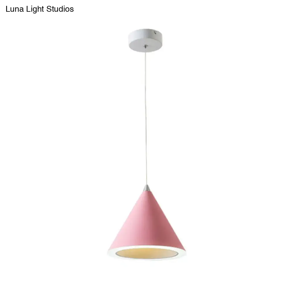 LED Macaron Cone Pendant Light for Dining Table or Ceiling in Grey/White/Pink