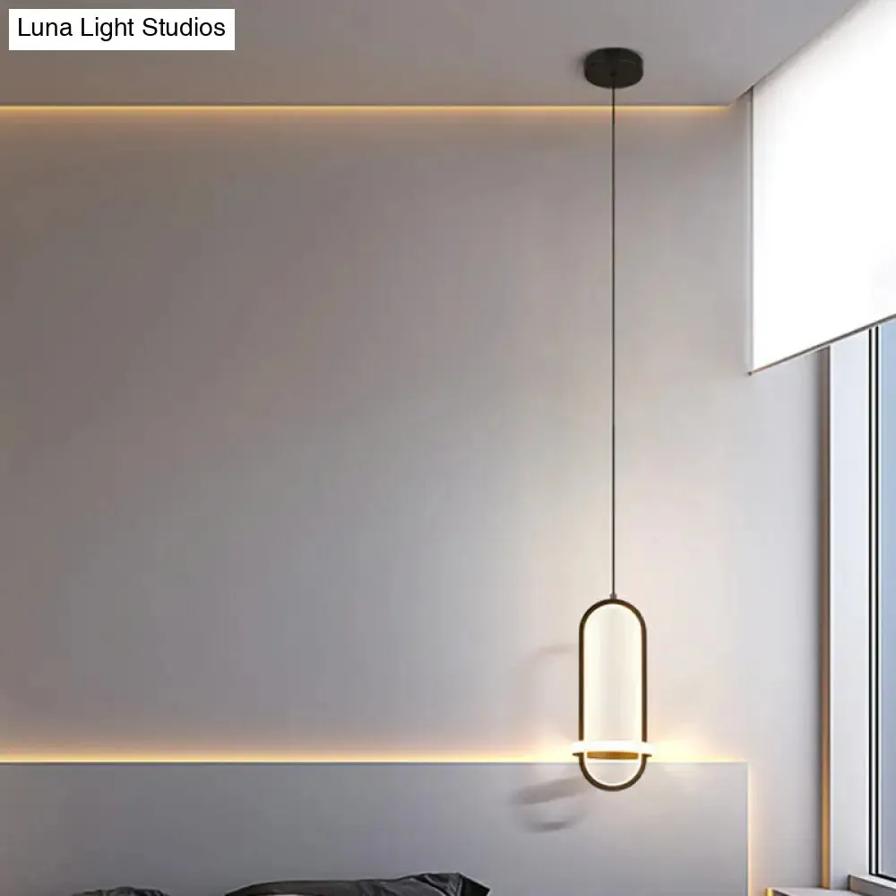 LED Metal Bedside Pendant Light with Halo Ring