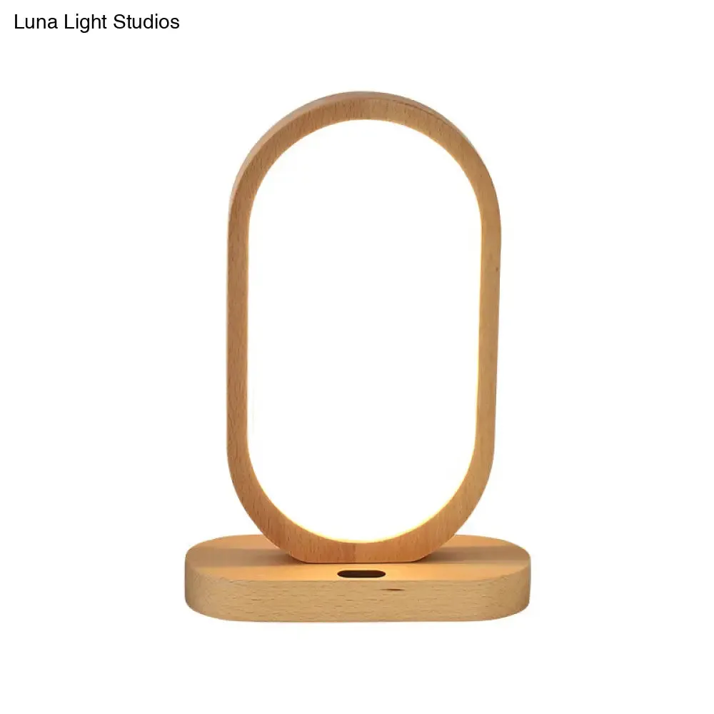 LED Nightstand Lamp - Beige Oblong Shape - Contemporary Design with Wood Shade - Perfect for Reading