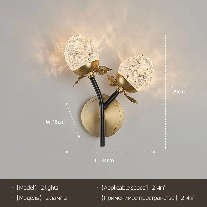 LED Wall Lamp For Living Room Mirror Pine Cone Shape Wall Lights Gold Bedroom Wall Decoration Lamps Home Indoor Lighting Sconce