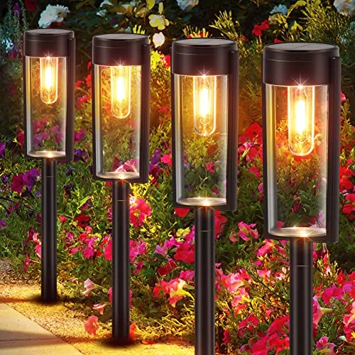 LETMY Solar Pathway Lights Outdoor, New Upgraded 6 Pack Solar Outdoor Lights, IP65 Waterproof Auto On/Off Solar Garden Lights Solar Powered Landscape Path Lights for Yard Lawn Patio Walkway