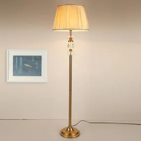 Lodge Tapered Standing Lamp: Beige Fabric Floor Light with Crystal Accent - Ideal for Living Room