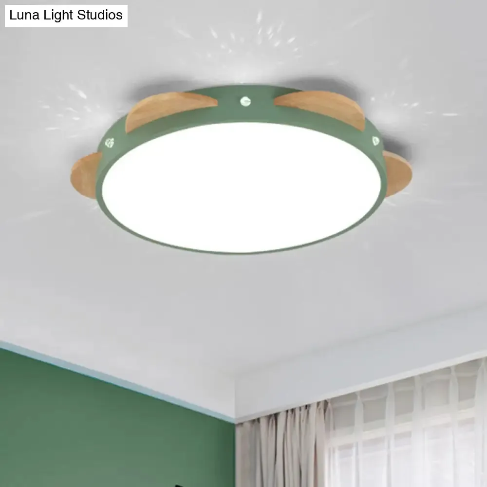 Macaron Flower Flush Mount LED Ceiling Light Fixture - White/Green/Blue and Wood