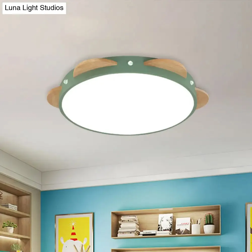 Macaron Flower Flush Mount LED Ceiling Light Fixture - White/Green/Blue and Wood